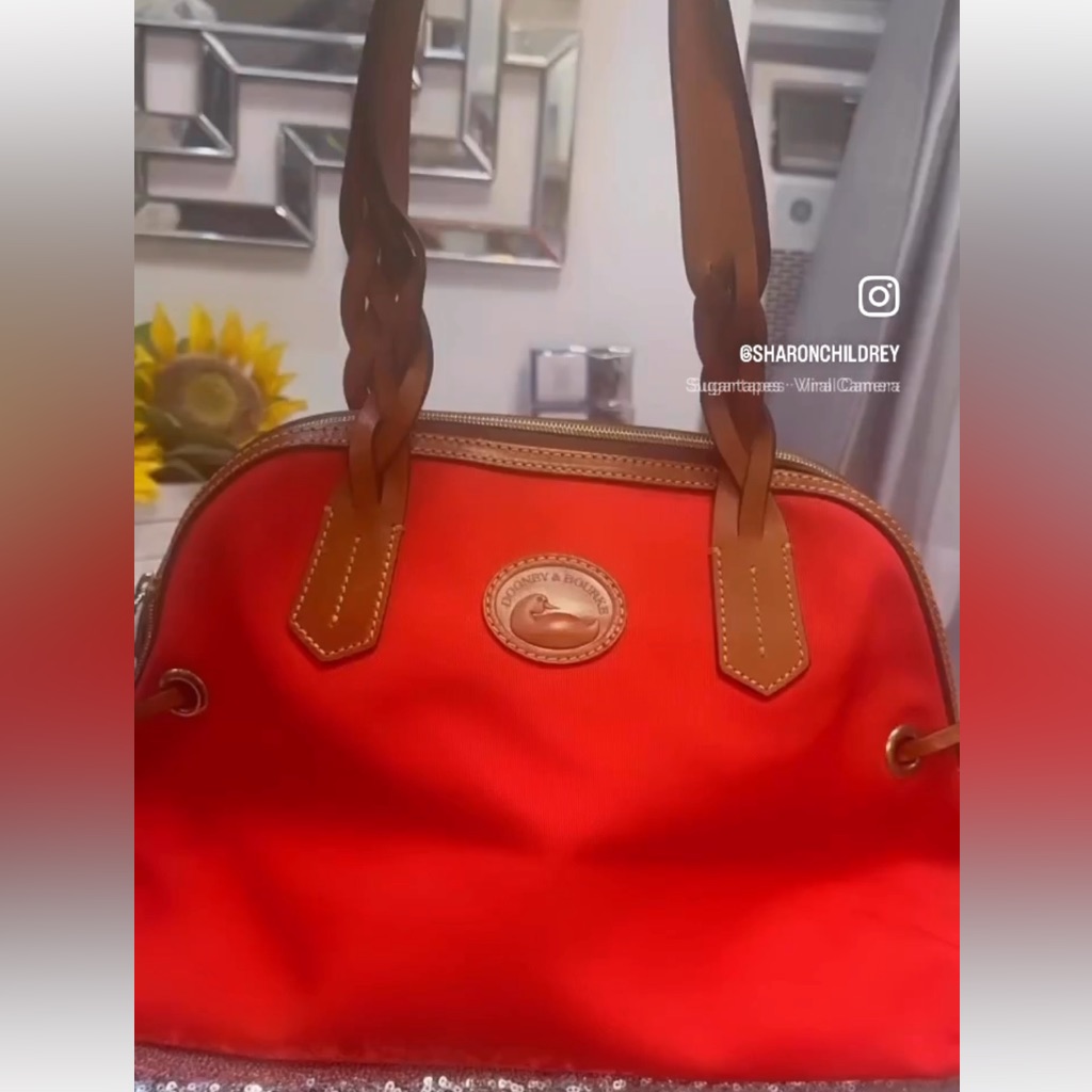 Dooney & Bourke Red Shoulder Bag With Tan Accents